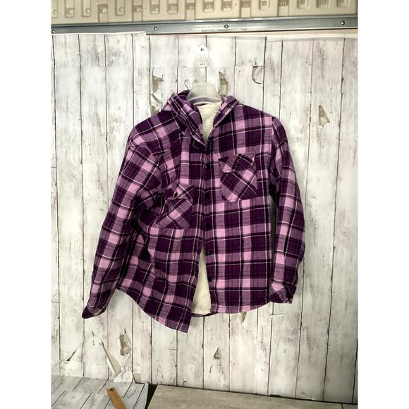 Boston Traders Women's Shacket Size XL Plaided Flannel Sherpa with Hood - Picture 1 of 3
